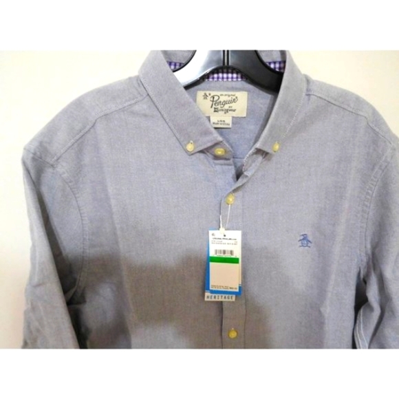 NEW Original Penguin Men Long Sleeve Slim Fit Shirt Extra Large XL New Button - Picture 2 of 8